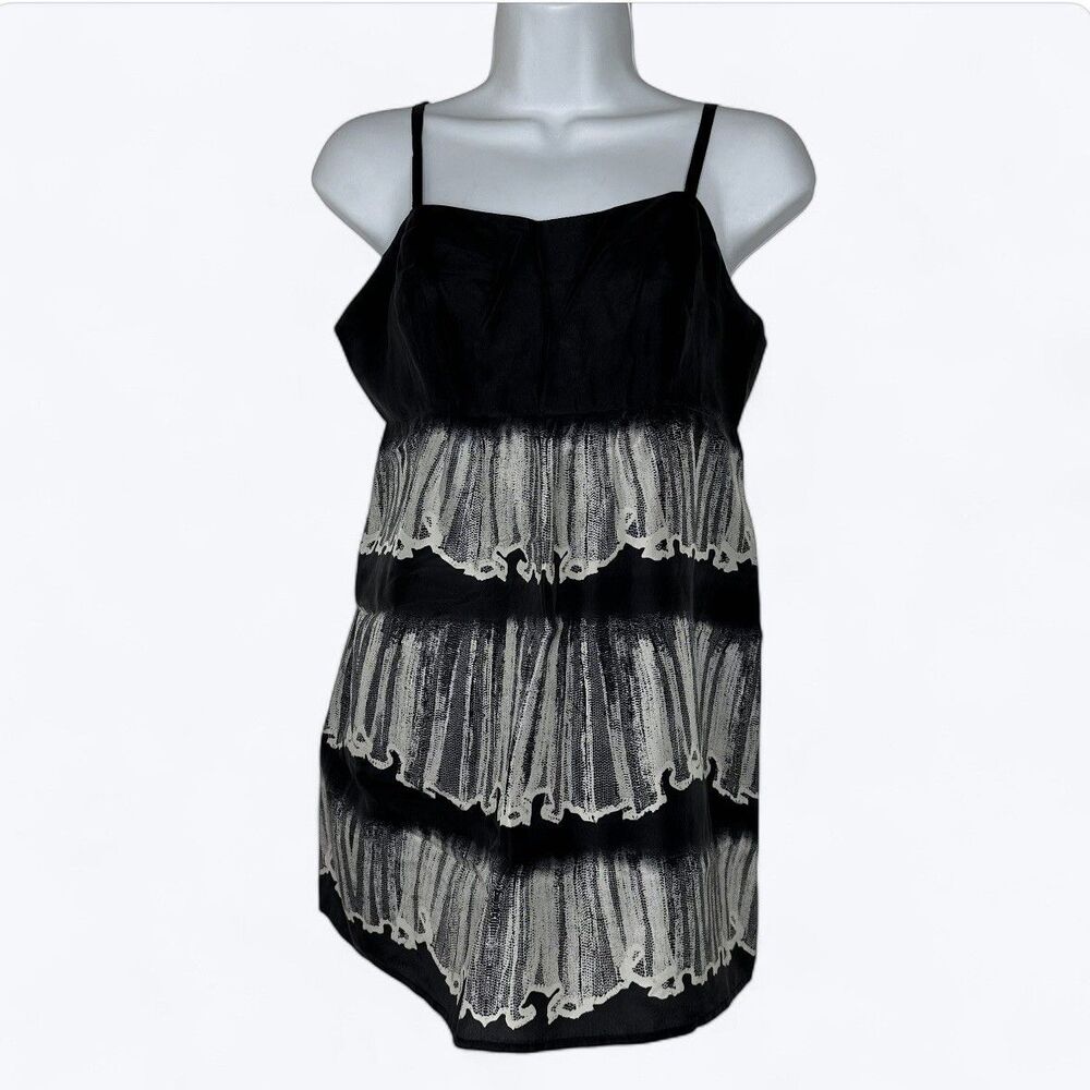 CAbi Silk Baby Doll Tank Top Size 2β Black Lace Print Empire Whimsigoth Y2K
